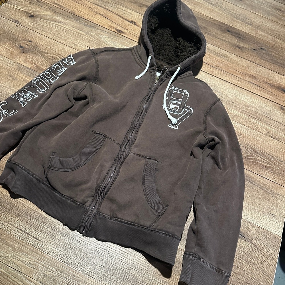 Y2K Aeropostale Brown Sherpa Lined Zip Up Hoodie Mens Large